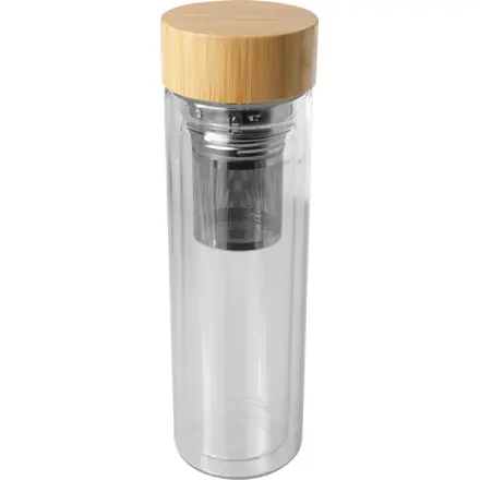 Bailey 400 ml borsilicate glass infuser bottle with bamboo lid - PF Concept promotional product, branded with your logo