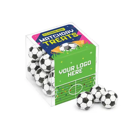 Matchday Treats - Clear Cube - Chocolate Footballs - branded promotional product