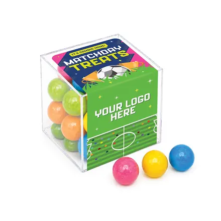 Matchday Treats - Clear Cube - Bubblegum Balls - branded promotional product