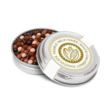 Caviar Tin - Chocolate Pearls - Silver - branded promotional product