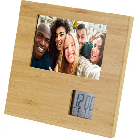 Sasa bamboo photo frame with thermometer - branded promotional product