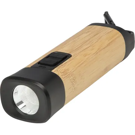 Kuma bamboo/RCS recycled plastic torch with carabiner - PF Concept promotional product, branded with your logo