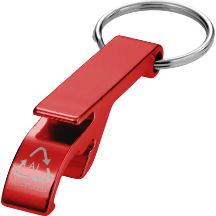 Tao RCS recycled aluminium bottle and can opener with keychain - branded promotional product