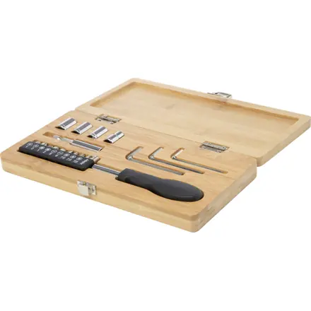 Rivet 19-piece bamboo/recycled plastic tool set - PF Concept promotional product, branded with your logo