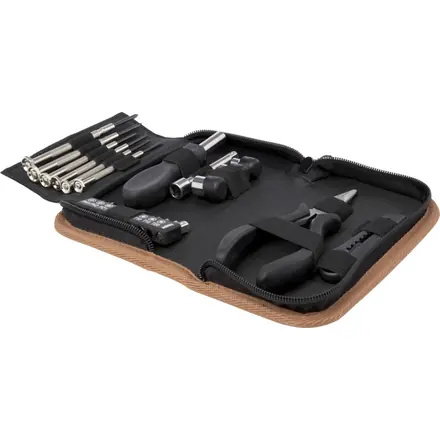 Spike 24-piece RCS recycled plastic tool set with cork pouch - PF Concept promotional product, branded with your logo
