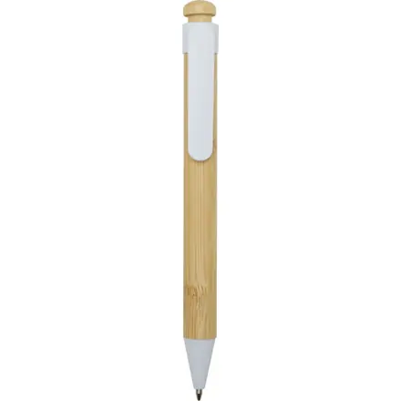 Rattan bamboo and recycled plastic ballpoint pen (black ink) - PF Concept promotional product, branded with your logo