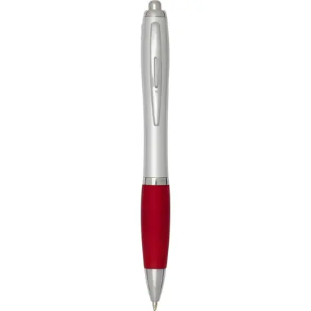 Penna a sfera in plastica riciclata certificata RCS con fusto argentato e impugnatura colorata (inchiostro nero) Nash - PF Concept promotional product, branded with your logo