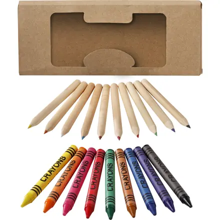 Lucky 19-piece coloured pencil and crayon set - PF Concept promotional product, branded with your logo