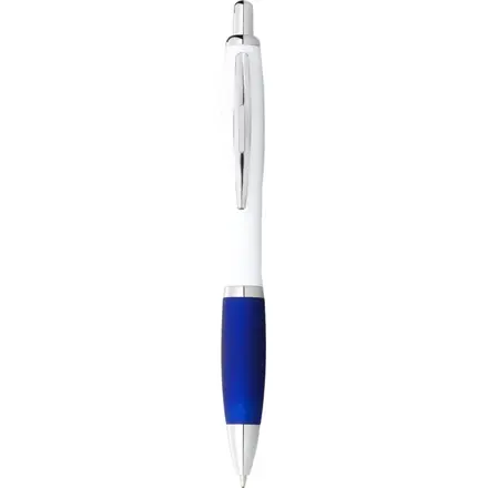 Nash ballpoint pen white barrel and coloured grip (blue ink) - branded promotional product