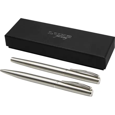 Didimis recycled stainless steel ballpoint and rollerball pen set (black ink) - PF Concept promotional product, branded with your logo