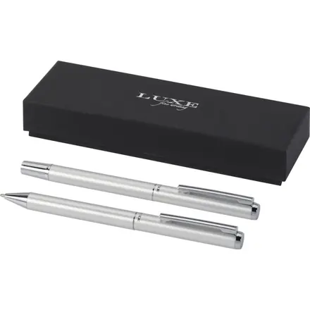 Lucetto recycled aluminium ballpoint and rollerball pen gift set (black ink) - PF Concept promotional product, branded with your logo