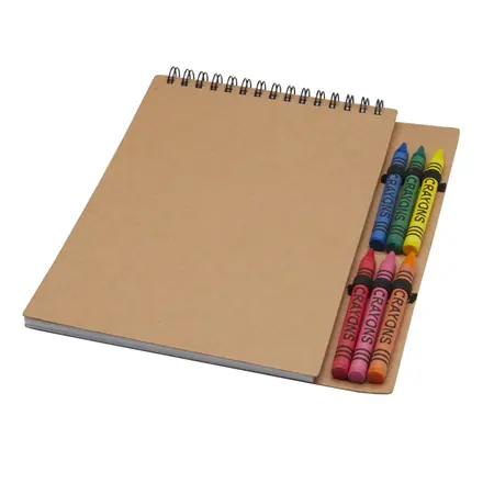 Doodle A5 spiral soft cover notebook and crayon set - PF Concept promotional product, branded with your logo