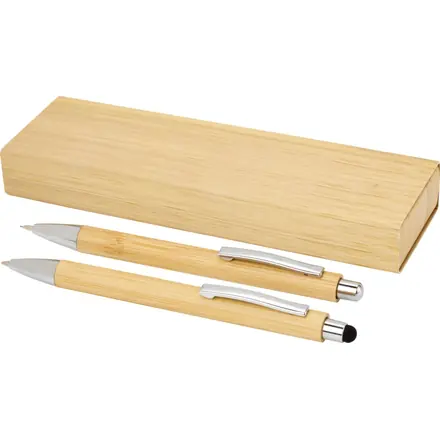 Oblys bamboo ballpoint pen and mechanical pencil set (black ink) - PF Concept promotional product, branded with your logo