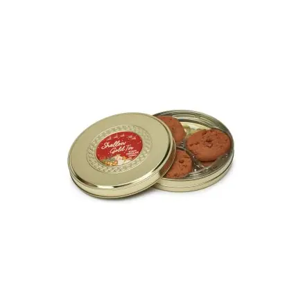 Winter Collection `25 - Shallow Gold Treat Tin - Belgian Chocolate Cookies - branded promotional product