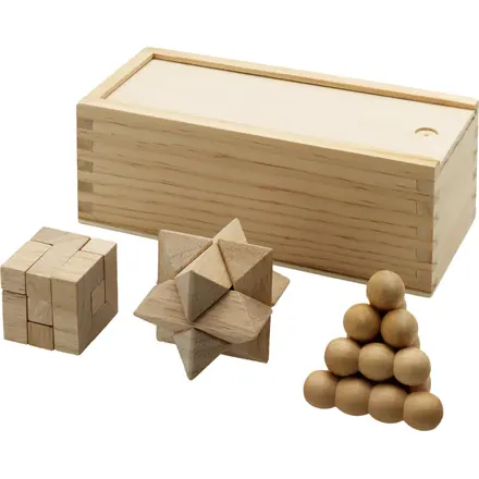 Brainiac 3-piece wooden brain teaser set - PF Concept promotional product, branded with your logo