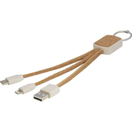 Bates wheat straw and cork 3-in-1 charging cable - PF Concept promotional product, branded with your logo