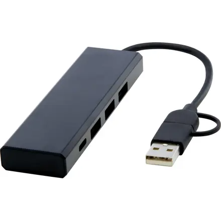 Rise RCS recycled aluminium USB 2.0 hub - PF Concept promotional product, branded with your logo