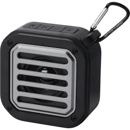 Solo 3W IPX5 RCS recycled plastic solar Bluetooth speaker with carabiner - PF Concept promotional product, branded with your logo