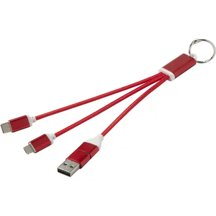 Metal 4-in-1 recycled aluminium charging cable with keychain - PF Concept promotional product, branded with your logo