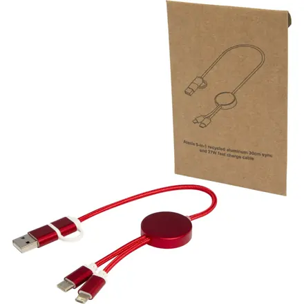 Alasia 5-in-1 recycled aluminium and plastic 30 cm data sync and 27W fast charge cable - PF Concept promotional product, branded with your logo