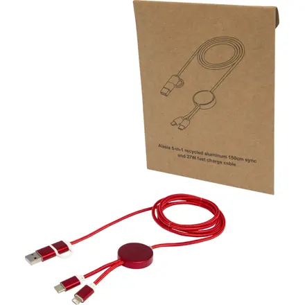 Alasia 5-in-1 recycled aluminium and plastic 150 cm data sync and 27W fast charge cable - PF Concept promotional product, branded with your logo