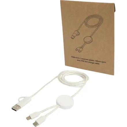 Citala 5-in-1 recycled plastic 150 cm data sync and 27W fast charge cable - PF Concept promotional product, branded with your logo