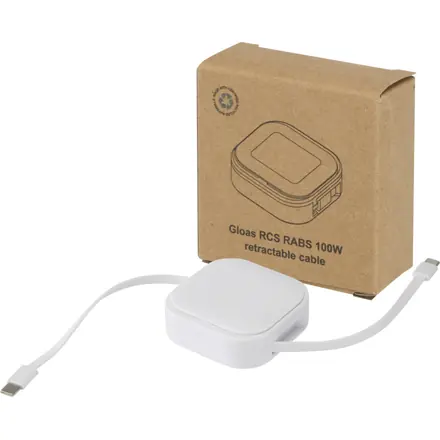 Gloas 5-in-1 recycled retractable data sync and 100W fast charge cable with smartphone tool kit - PF Concept promotional product, branded with your logo