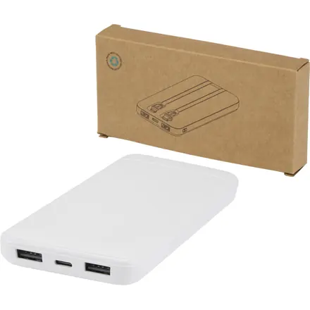 Adhil 10.000 mAh 10W recycled plastic power bank with 2 built-in cables - PF Concept promotional product, branded with your logo