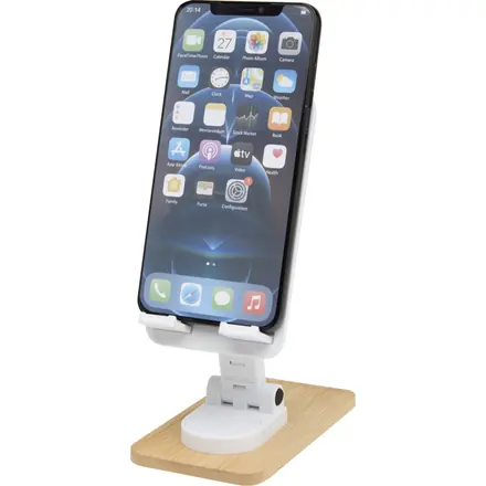 Alfirk recycled plastic foldeable desk phone stand with bamboo details - PF Concept promotional product, branded with your logo