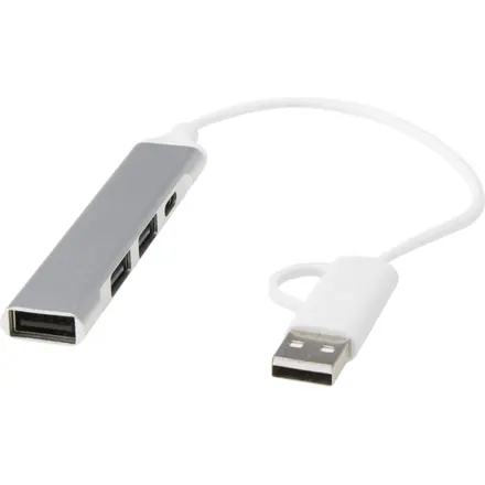 Alkaid 4-port recycled aluminium USB-A and Type-C hub with dual input - PF Concept promotional product, branded with your logo