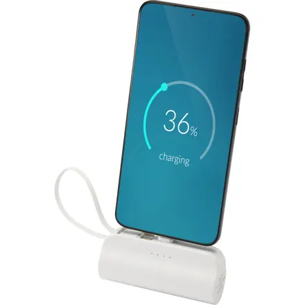 Alnair 5000 mAh 10W recycled plastic Type-C power bank with built-in flip stand and 2-in-1 cable - PF Concept promotional product, branded with your logo