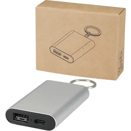 Power bank da 2000 mAh in alluminio riciclato con portachiavi Arcturus - PF Concept promotional product, branded with your logo