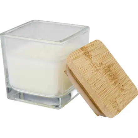 Candela quadrata in vetro con coperchio in bambù Ambra - PF Concept promotional product, branded with your logo