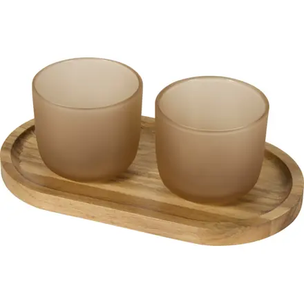 Male wooden serving tray and glass cups with matt finish set - PF Concept promotional product, branded with your logo