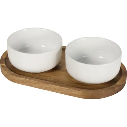 Noa wooden tray and ceramic serving bowls set - PF Concept promotional product, branded with your logo