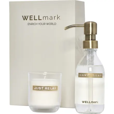 Wellmark Discovery 250 ml hand soap dispenser and 150 g scented candle set - PF Concept promotional product, branded with your logo