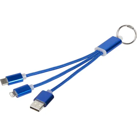 Metal 3-in-1 charging cable with keychain - PF Concept promotional product, branded with your logo
