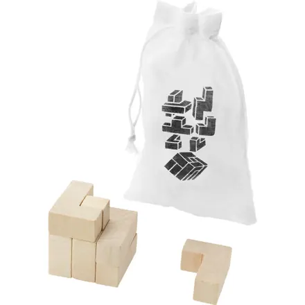 Solfee wooden squares brain teaser with pouch - PF Concept promotional product, branded with your logo