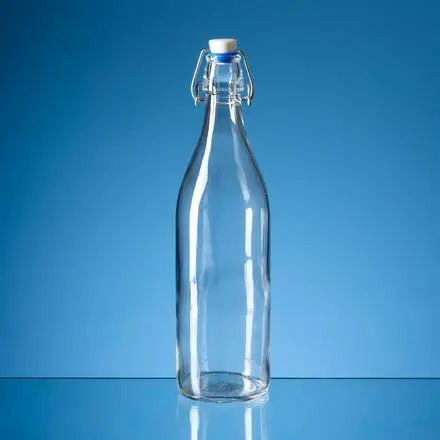 1ltr Round Whte Cap Swing Top Bottle with Blue Washer - branded promotional product