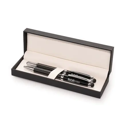 Carbon Fibre Ball Pen & Rollerball Set - branded promotional product