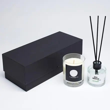 240g Clear Glass Scented Candle & 100ml Reed Diffuser in a Foam Lined Gift Box - branded promotional product