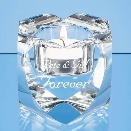 6cm Optical Crystal Heart Tealight Holder - branded promotional product