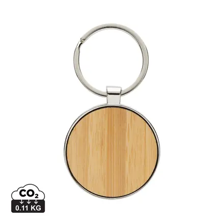 RCS recycled zinc alloy round keychain with bamboo - XD Connects promotional product, branded with your logo