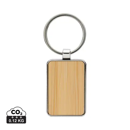 RCS recycled zinc alloy rectangle keychain with bamboo - XD Connects promotional product, branded with your logo