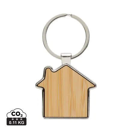 RCS recycled zinc alloy house keychain with bamboo - XD Connects promotional product, branded with your logo