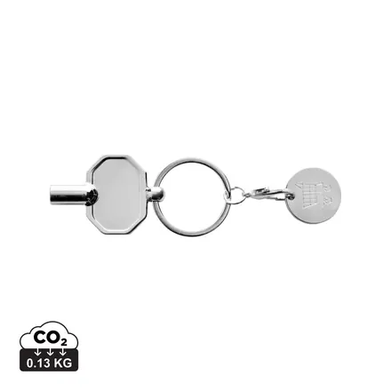 RCS recycled zinc alloy radiator key keychain with coin - XD Connects promotional product, branded with your logo
