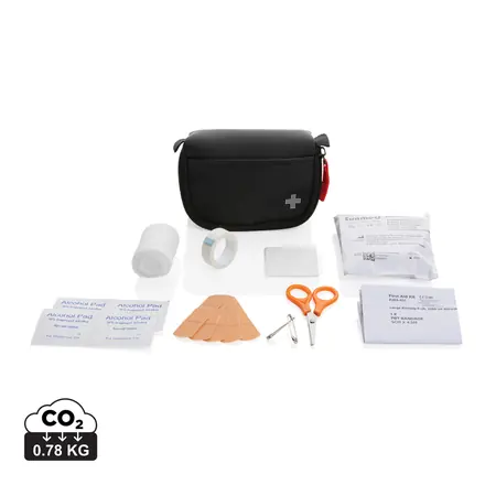 RCS recycled nubuck PU pouch first aid set mailable - XD Connects promotional product, branded with your logo
