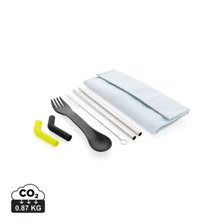 Tierra 2pcs straw and cutlery set in pouch - XD Connects promotional product, branded with your logo