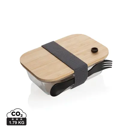 Glass lunchbox with bamboo lid - XD Connects promotional product, branded with your logo