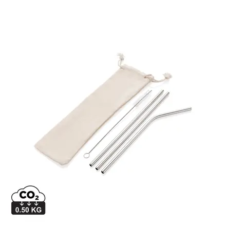 Reusable stainless steel 3 pcs straw set - XD Connects promotional product, branded with your logo